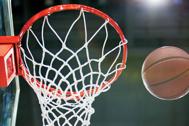Basketball net with basketball