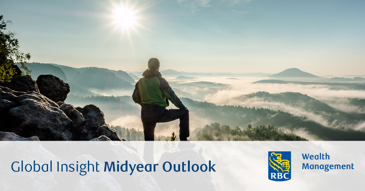 Global Insight Mid-Year Outlook - man of man standing overlooking a mountain.
