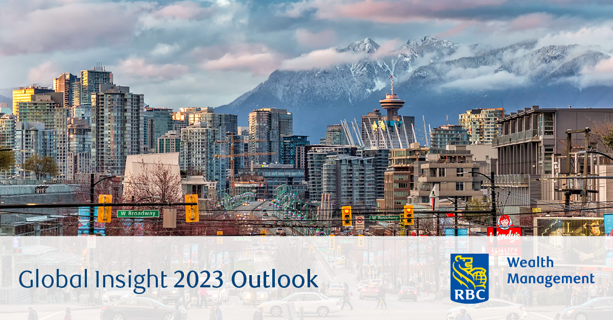 Vancouver downtown under snowy mountain. Global Insight 2023 outlook cover image