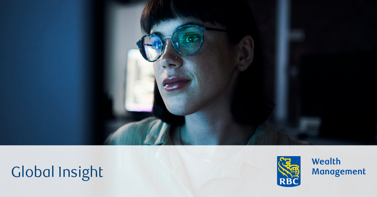 woman working at computer with blue light