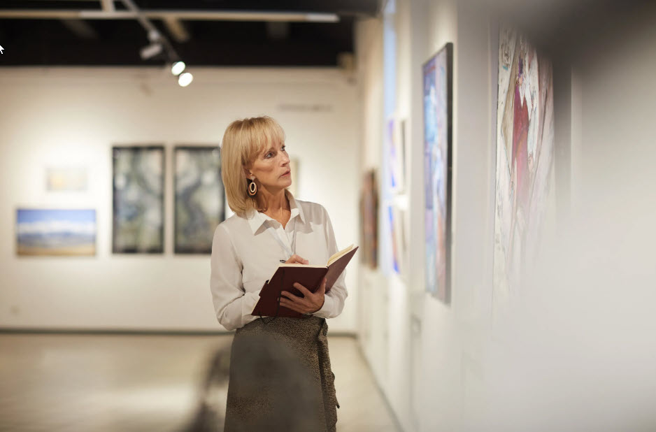Women looking at art in a museum