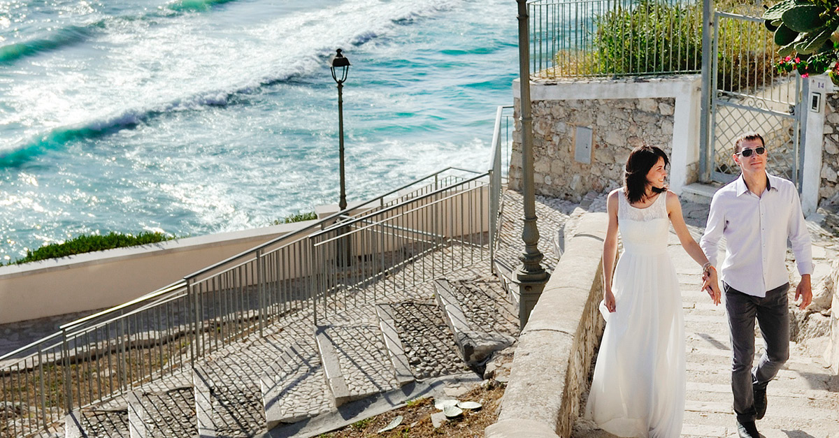 Bride and Groom holding hands