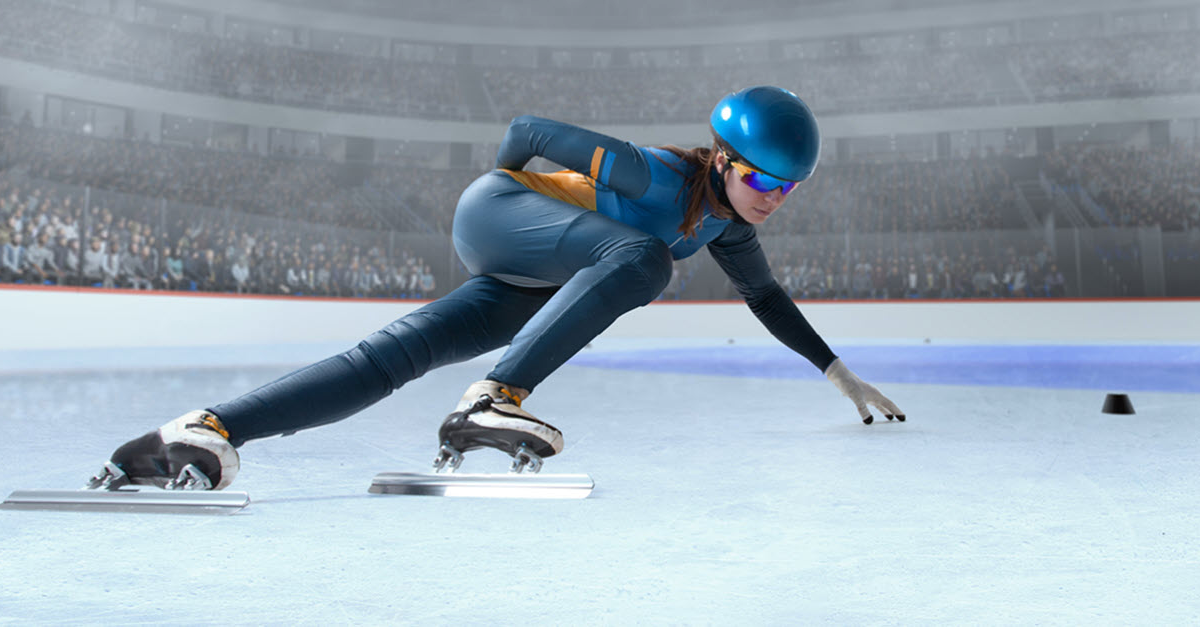 Speedskating woman going around a corner