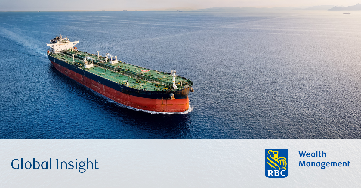 Crude oil tanker traveling over open ocean