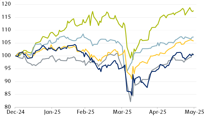 Relative performance of developed-market equity indexes