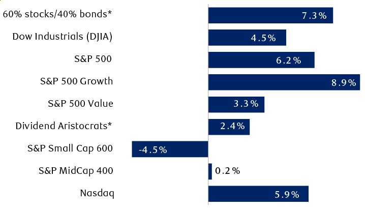 First-half 2025 total returns of key indexes and styles